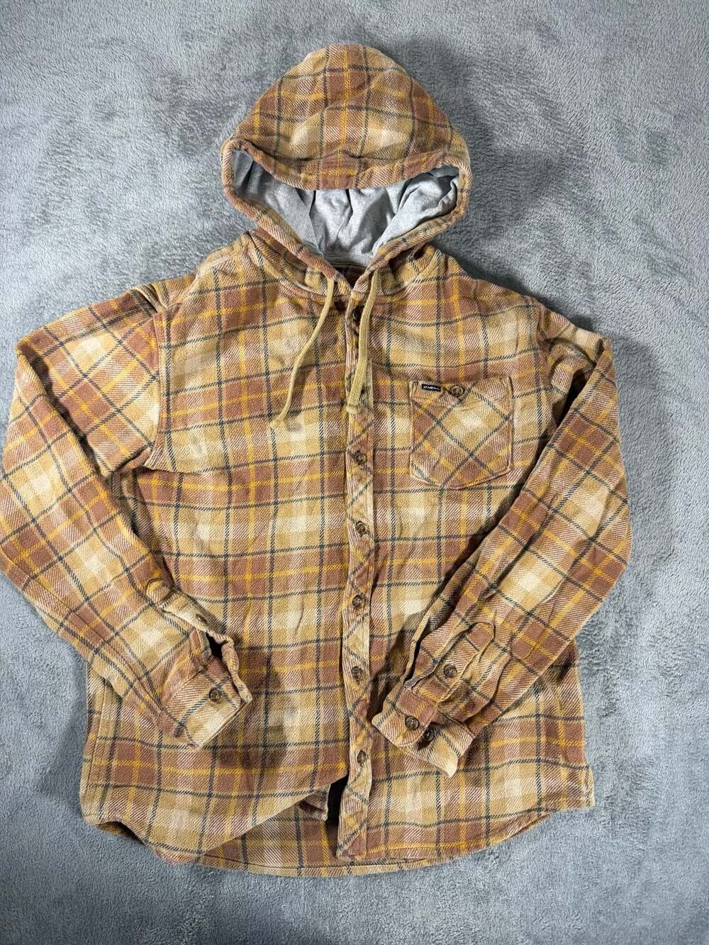 O'Neill Clayton Hooded Flannel Shirt Size L Brown Plaid
